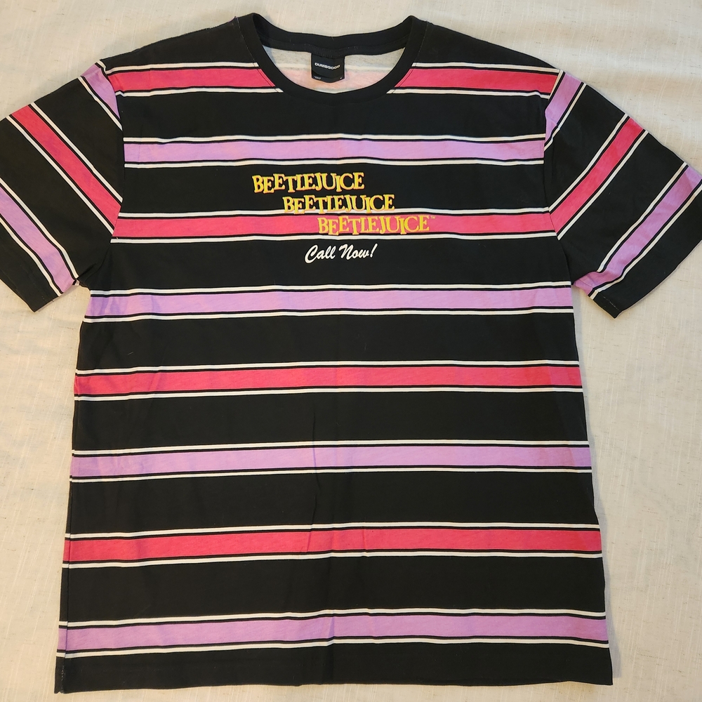 Dumbgood x Beetlejuice Striped Graphic Tee